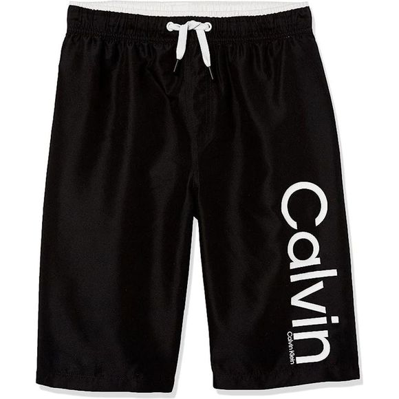 Calvin Klein Solid Black Boys' Swim Trunk with UPF 50+ Sun Protection, 14-16, Bl